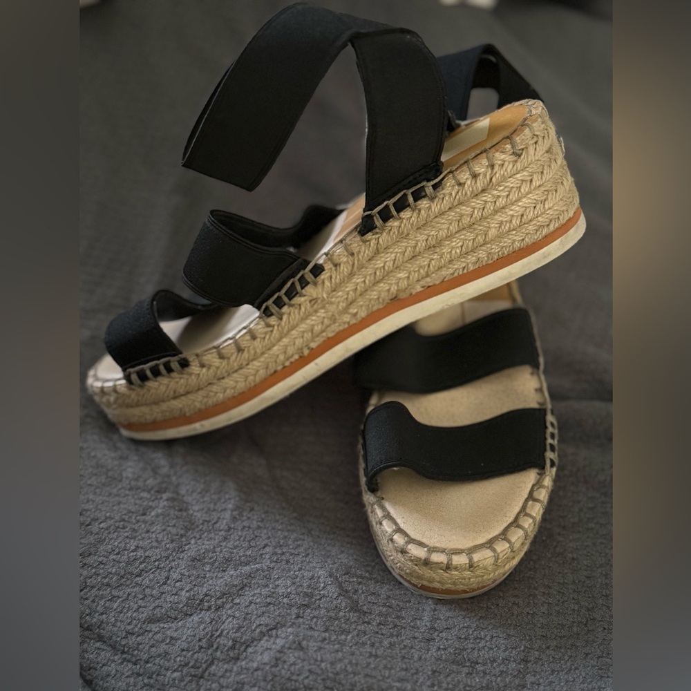 Dolce‎ Vita Lury Platform Espadrille Black Wedge Sandals, Sz 8M